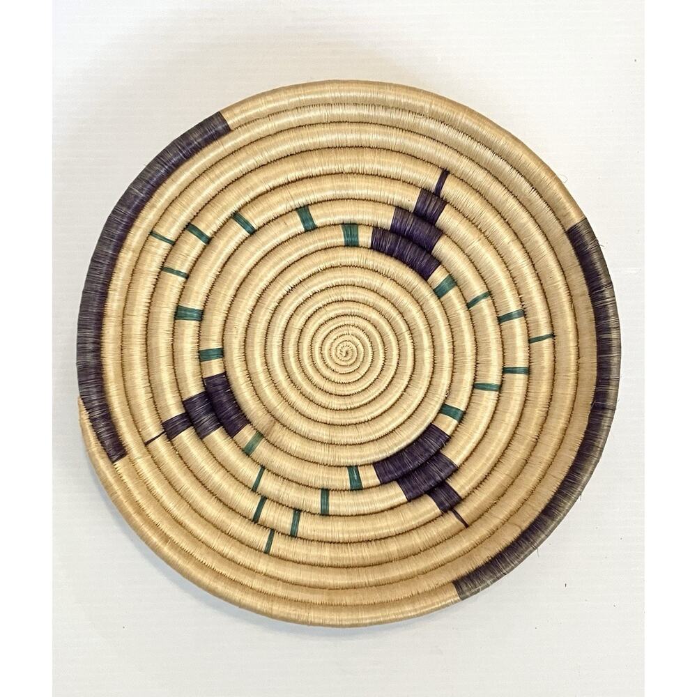 African Coil Basket Tray Large 13” Woven Grass Thick Round Native Artisan